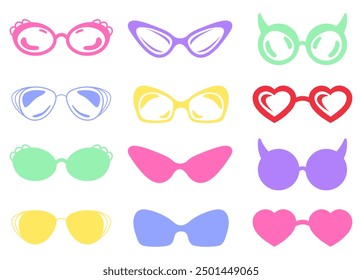 Different colorful sunglasses isolated concept. Vector flat graphic design element concept illustration