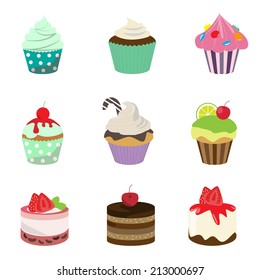 different colorful yummy cakes, vector