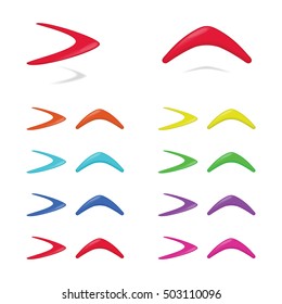 Different colors boomerangs. Vector illustration.