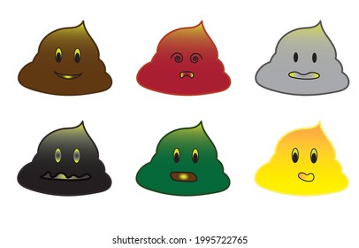 Different colors of feces include brown, red, gray, black, green and yellow, can indicate disease. Health concept. vector illustration