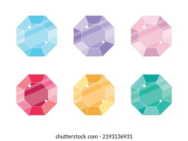 Verschiedene Farben von Edelsteinen einzeln auf weißem Hintergrund. Diamanten Symbol in verschiedenen Farben eingestellt. Vektorgrafik 