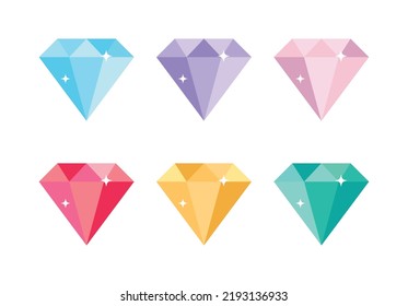 Verschiedene Farben von Edelsteinen einzeln auf weißem Hintergrund. Diamanten Symbol in verschiedenen Farben eingestellt. Vektorgrafik 