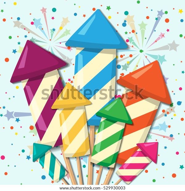 Different Colors Holiday Rockets Fireworks Shadows Stock Vector ...