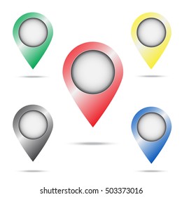 Different colors of location icons with shadow on white