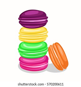 different colors macaroons at the white background