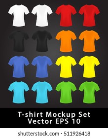 Different Colors Man T-shirt Mockup Set Vector EPS 10 Illustration
