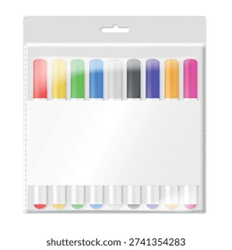 Different colors of markers packaged in a clear bag for art and crafts use at home, school, or office settings