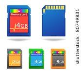 The different colors memory cards isolated on the white background