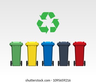 Different colors recycle bins isolated on white background. Flat style. Vector