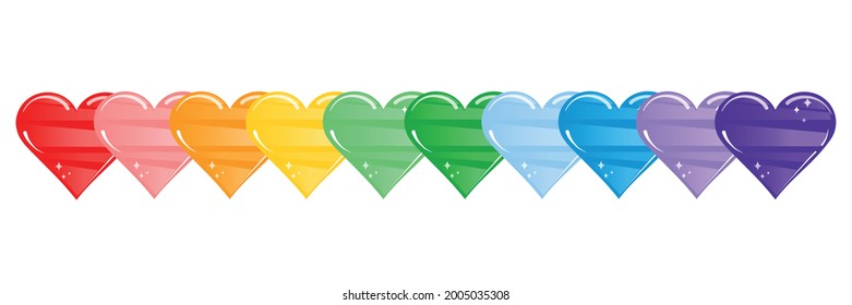 Diferentes colores de brillantes y brillantes ilustraciones del corazón vectorial. Emojis de corazón aislados sobre fondo blanco. Para web o impresiones. Coloridos iconos de corazones, iconos, botones o elementos de diseño.  