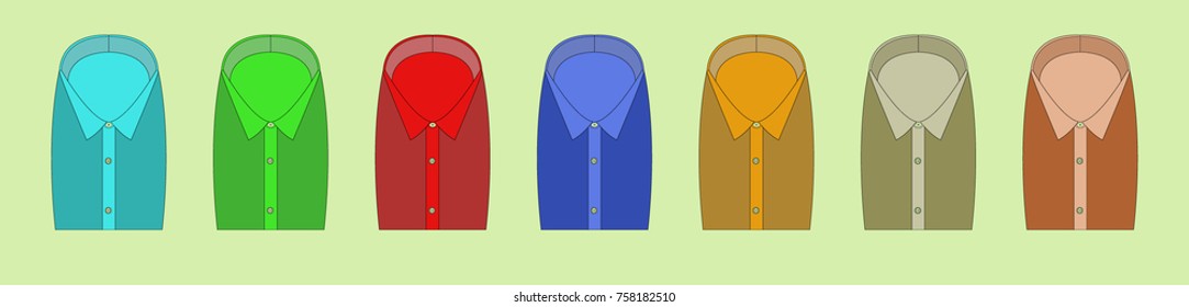 Different colors of shirt in a row.