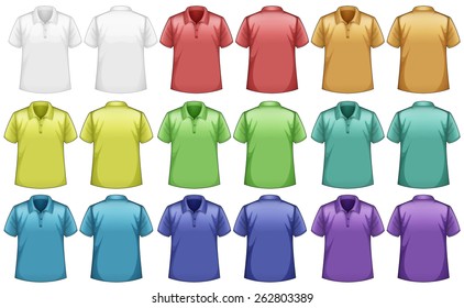 Different colors shirts with front and back view