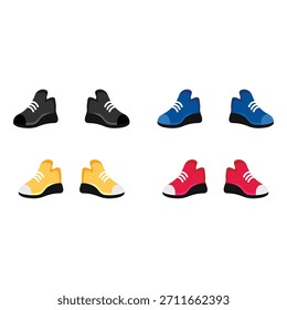 Diferentes cores de tênis em estilo plano no fundo branco