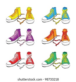 Different Colors Sneakers With Lovely Heart