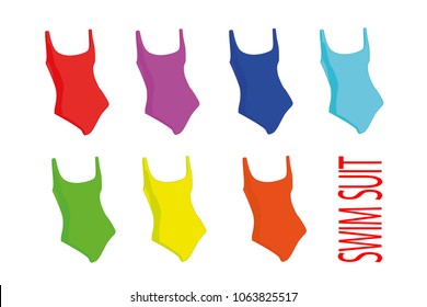 different colors swimsuit realistic vector illustration isolated