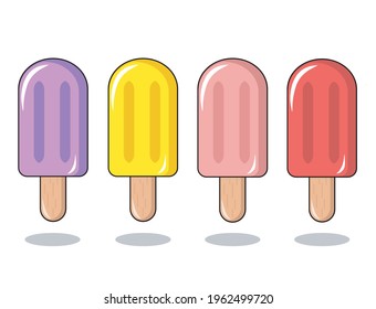 Different colors and tastes of ice cream icons. Vector illustrations isolated on white background. Summer food design elements. Strawberries, Mulberries, Cherries, Blue Berries, Lemon, Pineapple