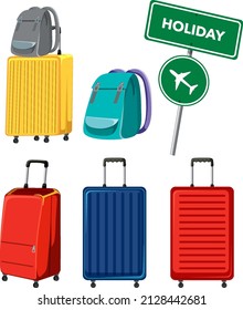 Different colors trolley suitcases collection illustration