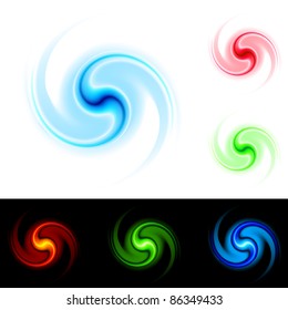 Different colors vortex. Illustration on white and black background for design.