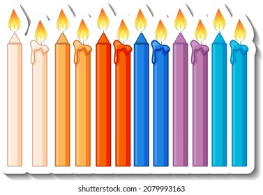 Different colour of candles with light cartoon sticker illustration