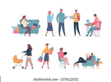 Different colour cartoon people character flat vector illustration