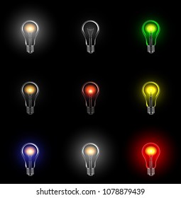 different colour light incandescent bulbs set