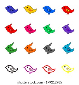 Different Colours Birds Set, vector