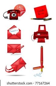 Different communication icons in red color - vector illustration