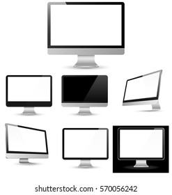 Different computer displays with blank white screen isolated. Vector Illustration