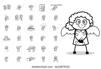 Different Concepts of Old Granny - Retro Vector illustrations