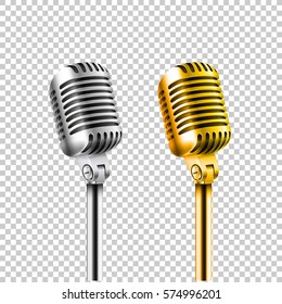 Different concert microphones collection vector illustration isolated on transparent