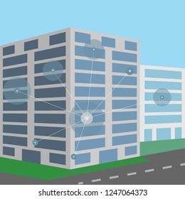 Different connection points on an office building