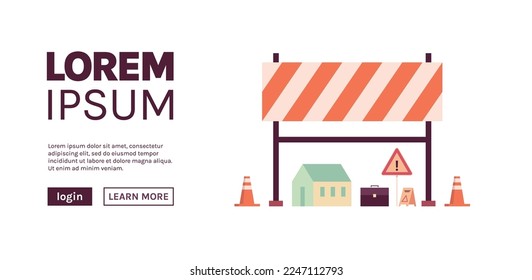 Different construction tools icons and set construction of buildings concept isolated copy space flat vector illustration.
