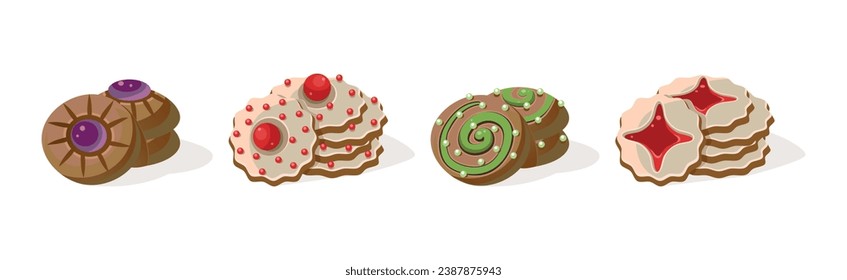 Different Cookie as Baked Dessert Food Vector Set