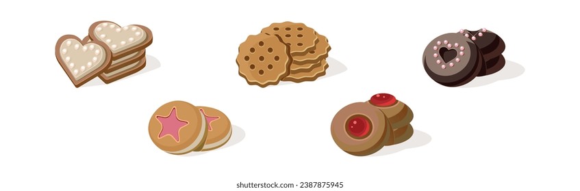 Different Cookie as Baked Dessert Food Vector Set