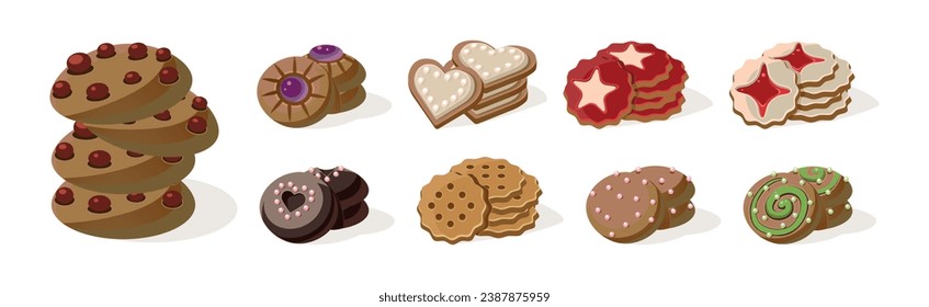 Different Cookie as Baked Dessert Food Vector Set