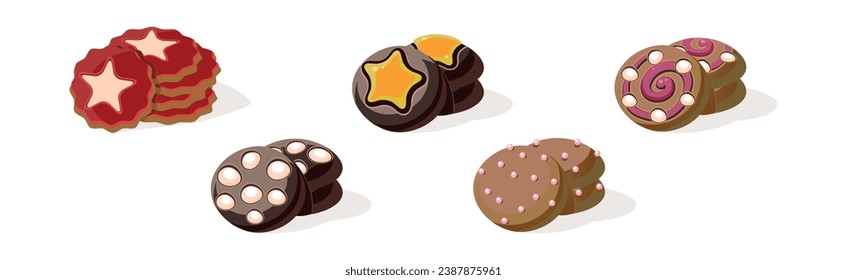 Different Cookie as Baked Dessert Food Vector Set