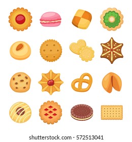 Different cookie cakes isolated vector set