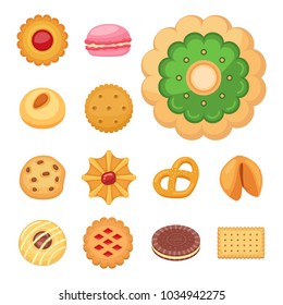 Different cookie cakes top view sweet food tasty snack biscuit sweet dessert vector illustration.