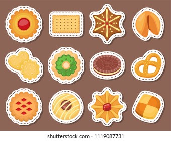 Different cookie cakes top view sweet food tasty snack biscuit sweet dessert vector illustration.