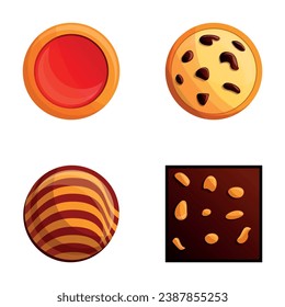 Different cookie icons set cartoon vector. Dessert. Sweet food
