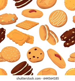 Different cookies in cartoon style. Vector seamless pattern