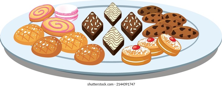 Different cookies on a plate illustration