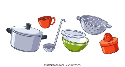 Different cooking utensils household equipment vector illustration isolated on white background