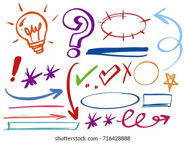 Different correction marks on white background illustration