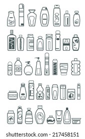 different cosmetic products for personal care, vector illustration