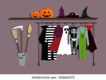 Different costumes for Halloween. Flat vector illustration