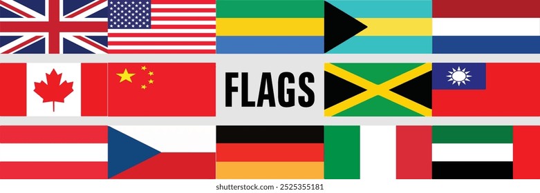 Different Countries Flags vector illustration.