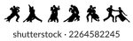 Different couples dancing tango. Ballroom night event. Dance school clipart. Steps and poses silhouettes set. Editable vector illustration in black color on a transparent background.