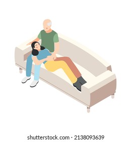 Different couples isometric composition with isolated view of loving couple spending good time on sofa vector illustration