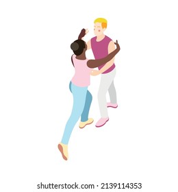 Different couples isometric composition with isolated view of loving couple dancing together on blank background vector illustration